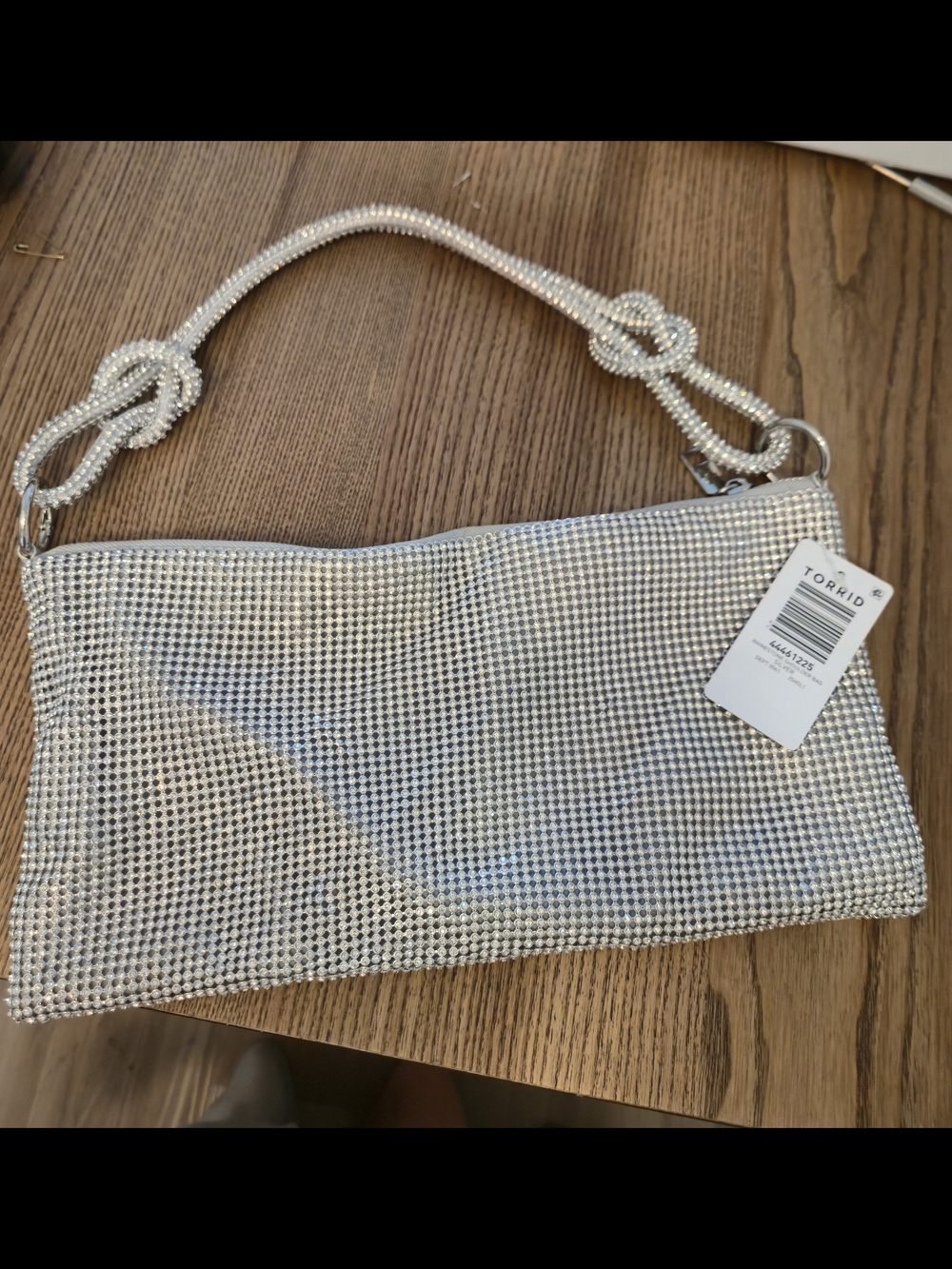 torrid Silver Crystal Mesh Knot-Handle Clutch